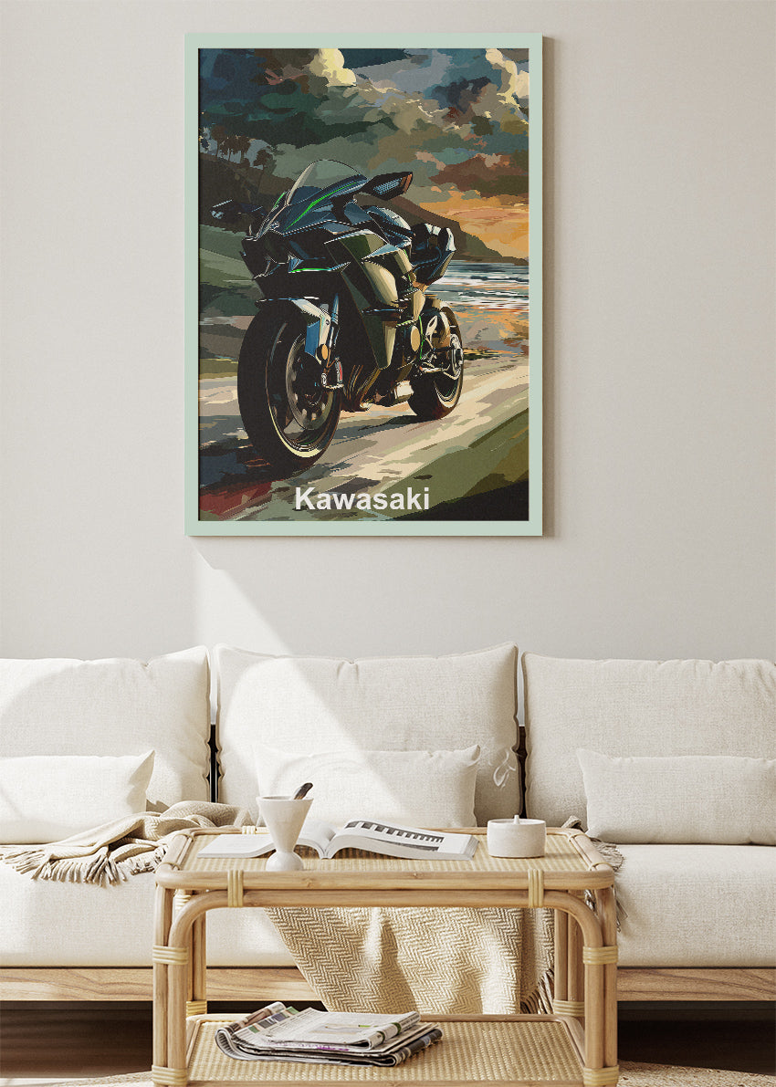 Kawasaki Coastal Ride Superbike Wall Art Poster & Canvas
