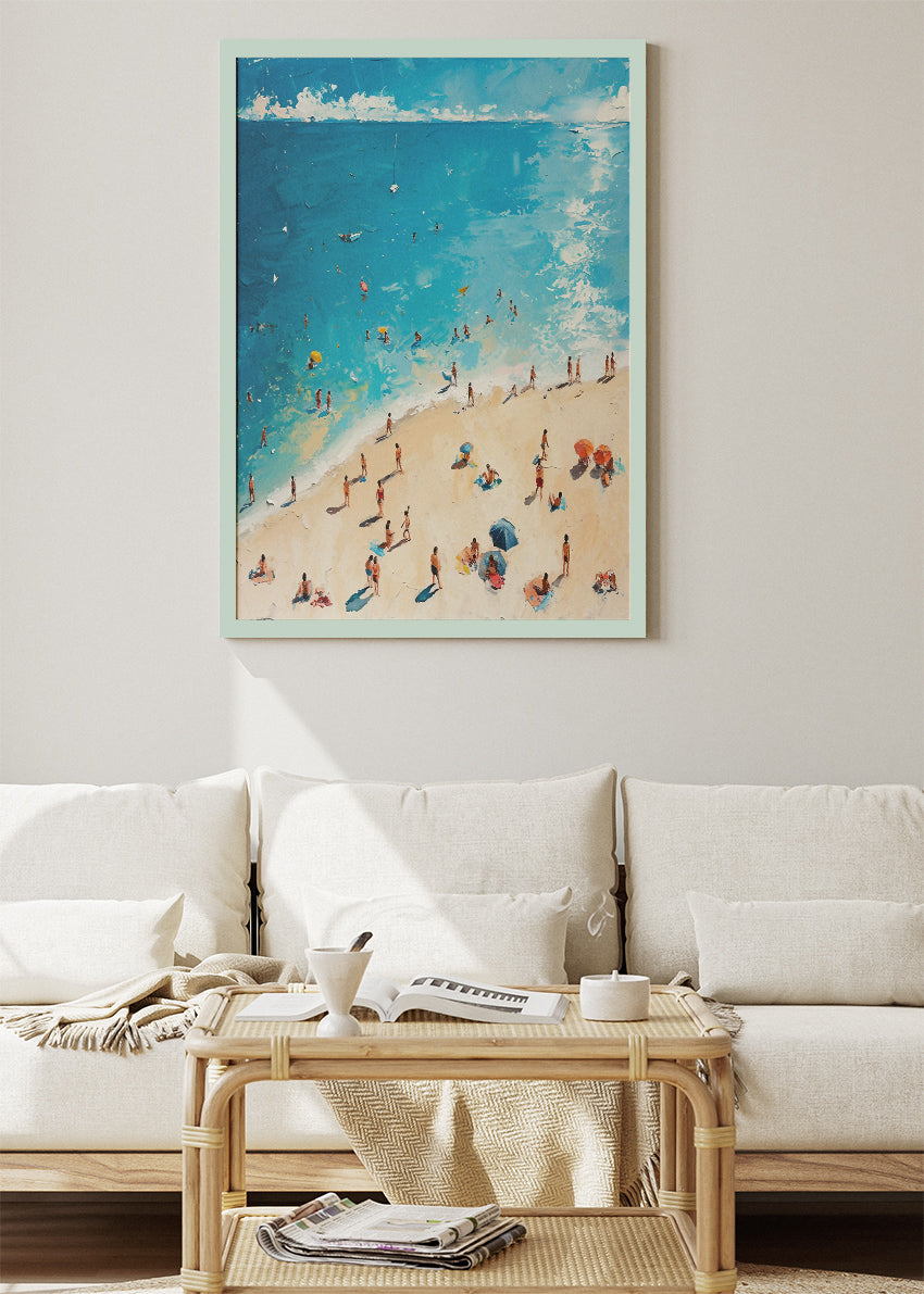 Azure Shoreline – Modern Impressionist Beach Canvas & Poster Print – AI PRINT LAB