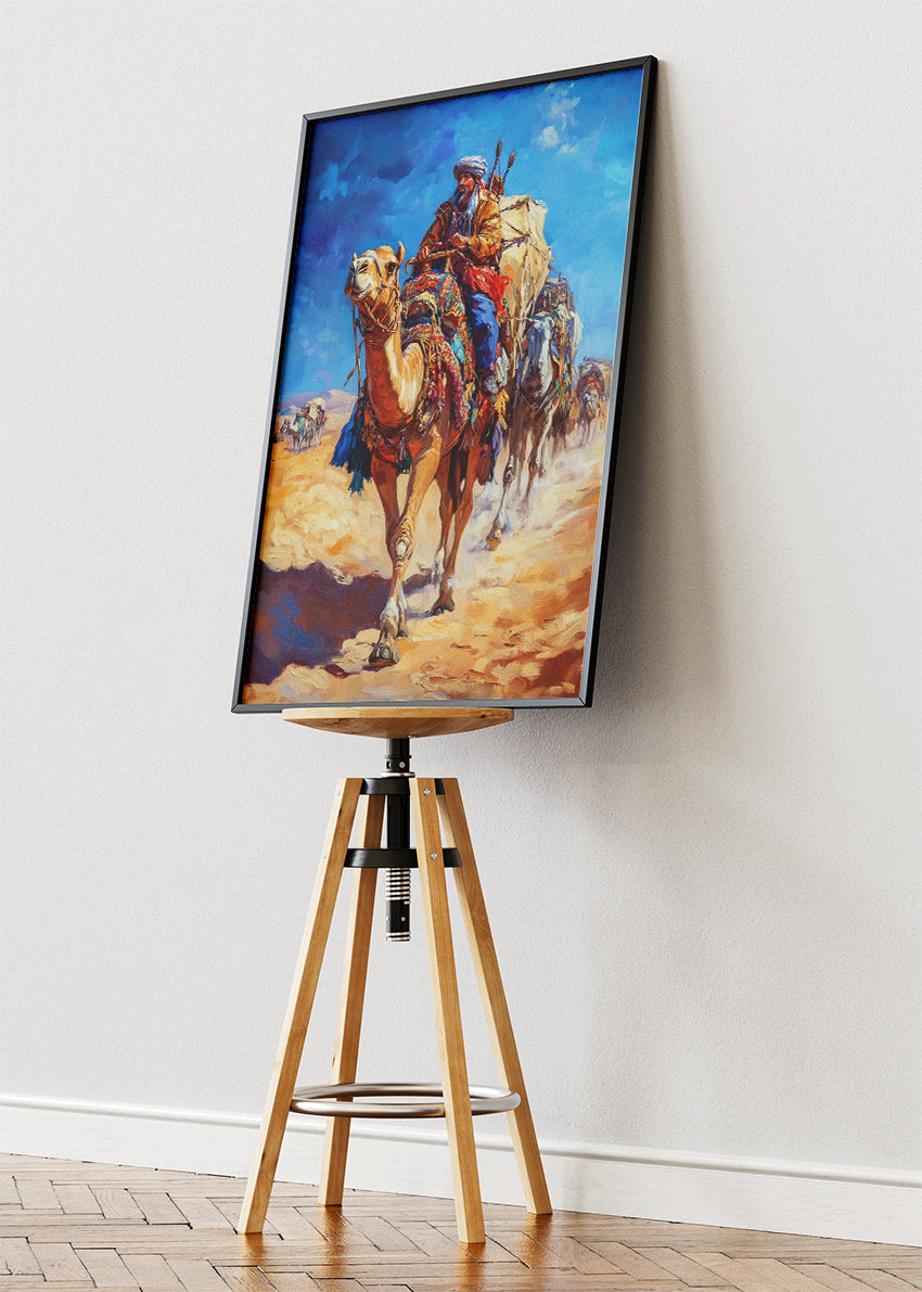 Desert Camel Caravan Poster & Canvas Print – Vibrant Middle Eastern Travel Art