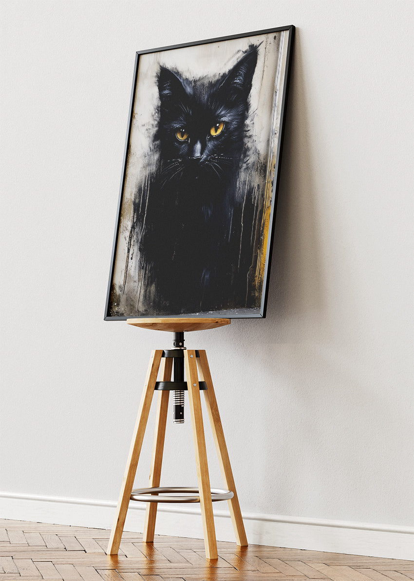 Black Cat Portrait Poster & Canvas Print – Moody Minimalist Feline Art