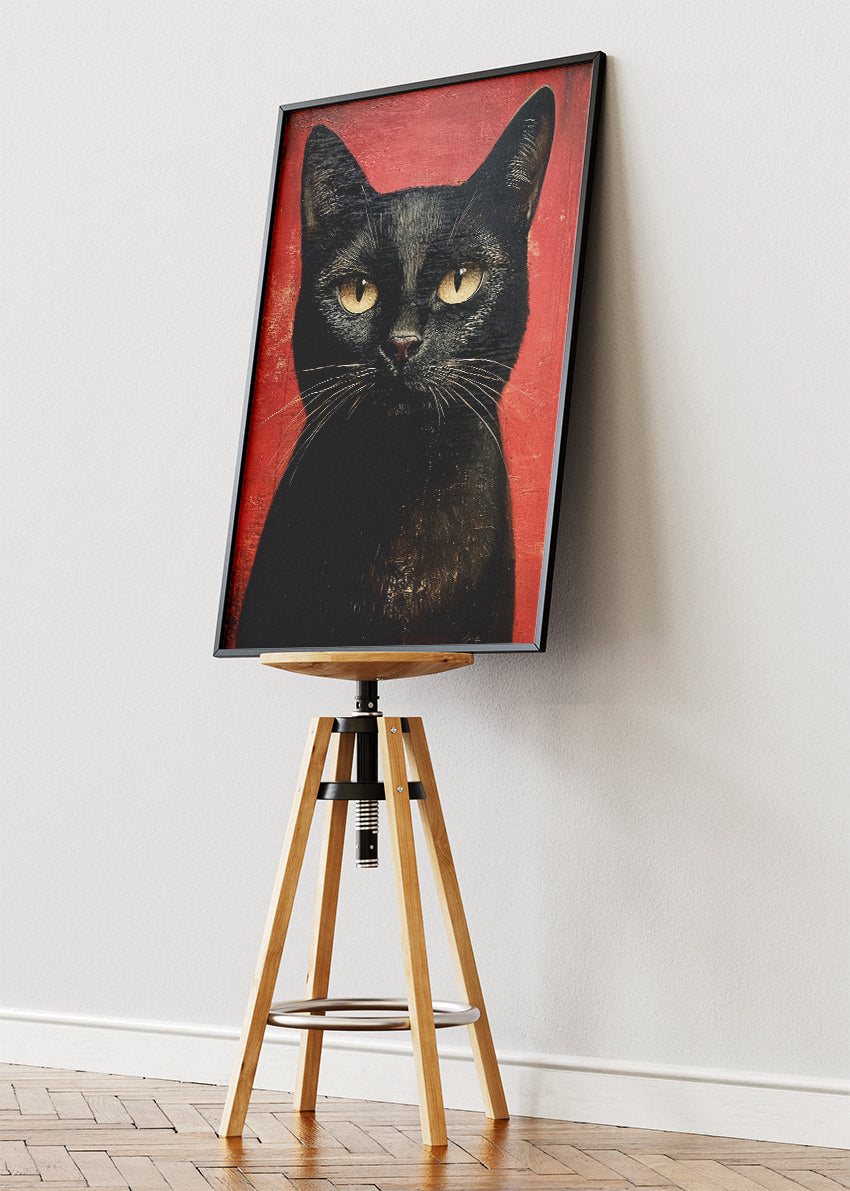 Black Cat Vintage Portrait Poster & Canvas Print – Retro Feline Wall Art