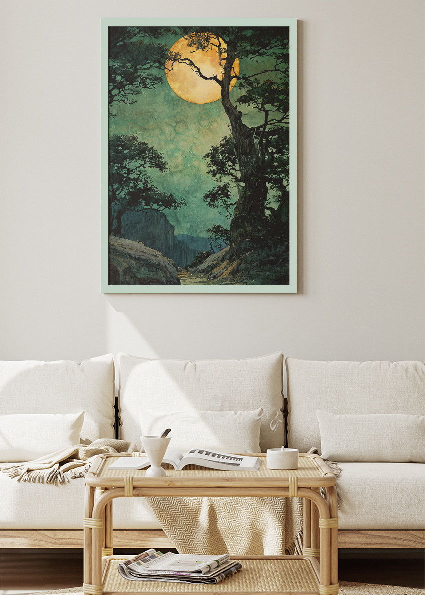 Moonlit Forest Valley Landscape Canvas & Poster Print – AI PRINT LAB