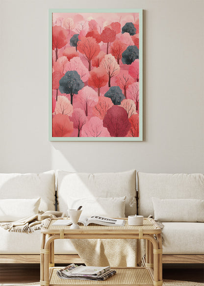 Pink Forest Wall Art – Blush Woodland Canvas Print & Modern Pastel Tree Poster for Bedroom and Living Room Decor UK