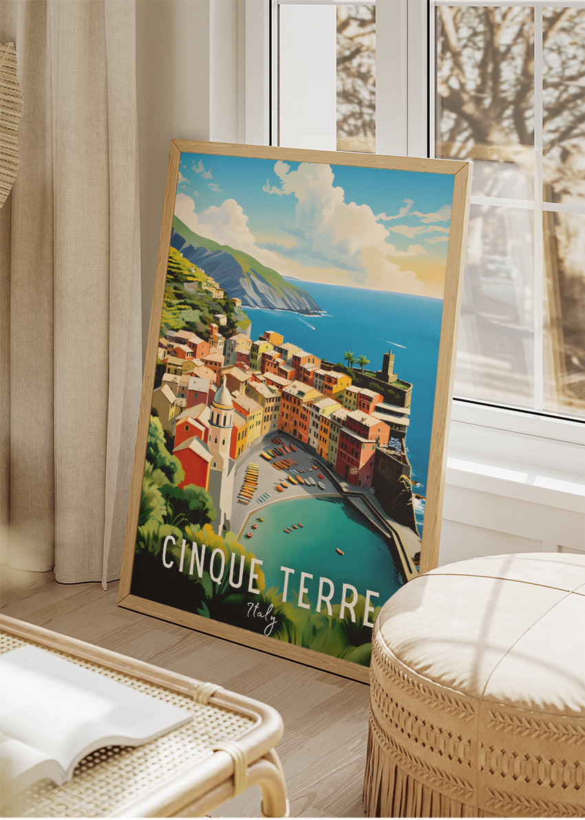 Cinque Terre Italy Poster & Canvas Print – Illustrated Coastal Vernazza Art