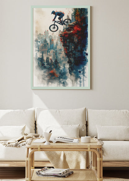Mountain Bike Jump Art Print & Canvas – Urban Cliff Cycling Wall Art