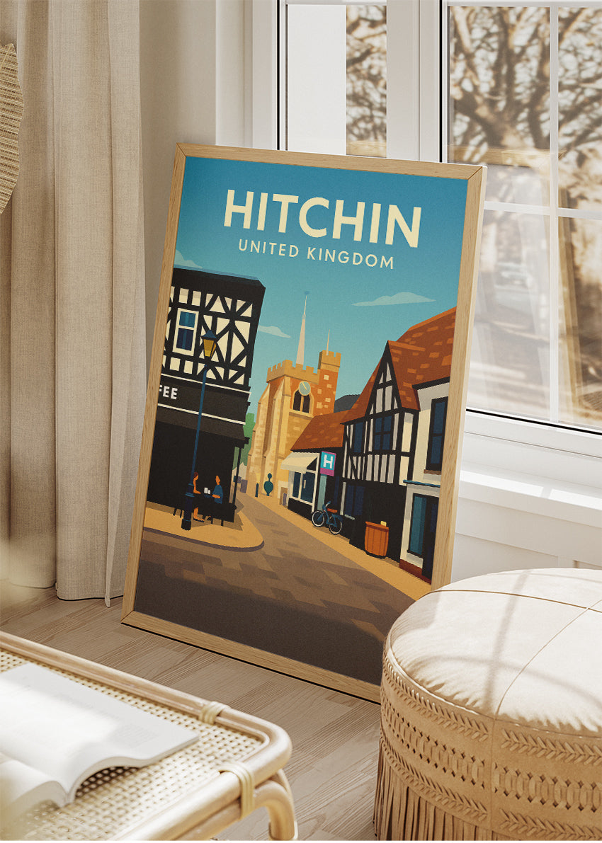 Hitchin Town Centre Poster & Canvas Print – Illustrated Hertfordshire Street Art – A1001