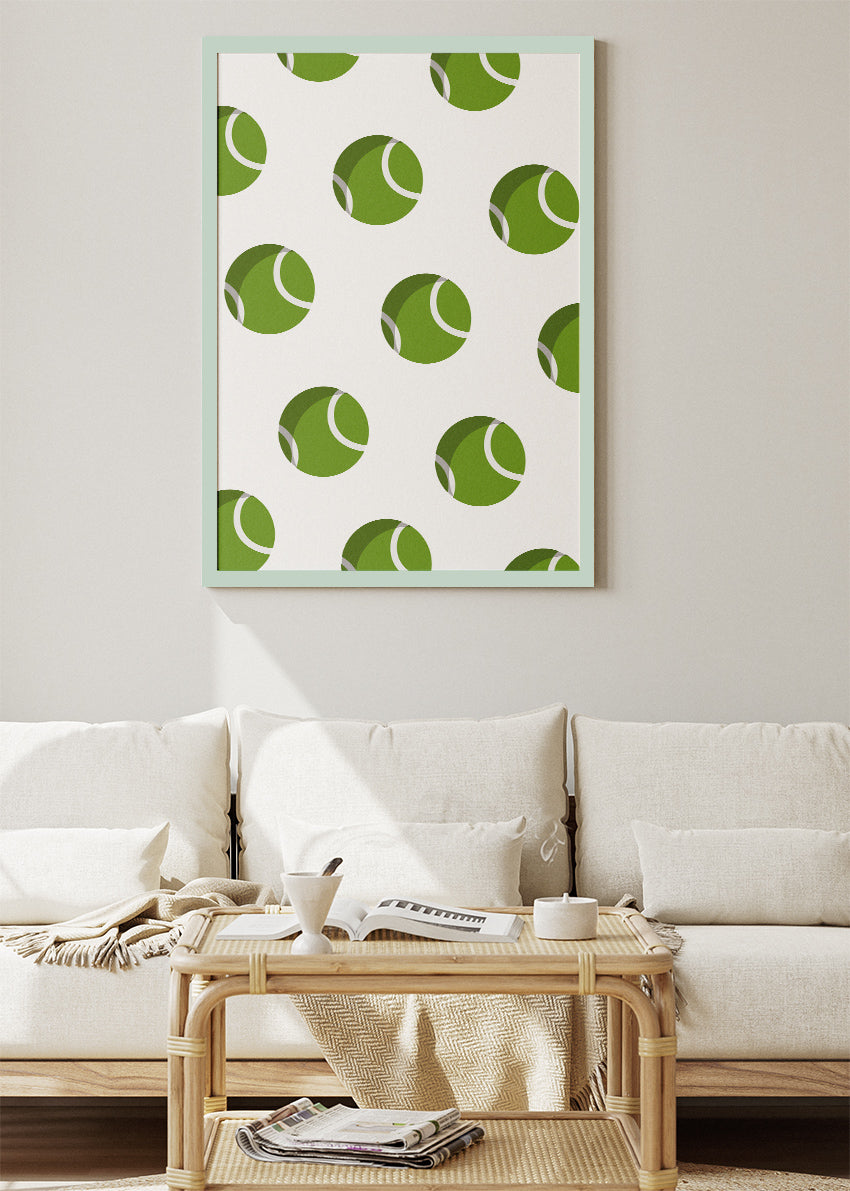 Green Tennis Ball Pattern Wall Art Poster & Canvas Print – Modern Sports Decor
