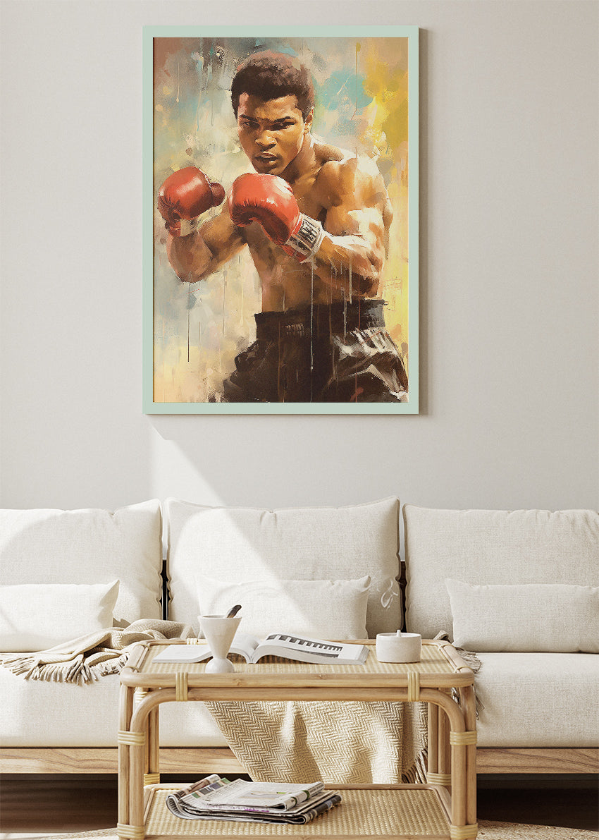 Muhammad Ali Boxing Action Portrait Poster & Canvas Art Print – Power and Movement Wall Art