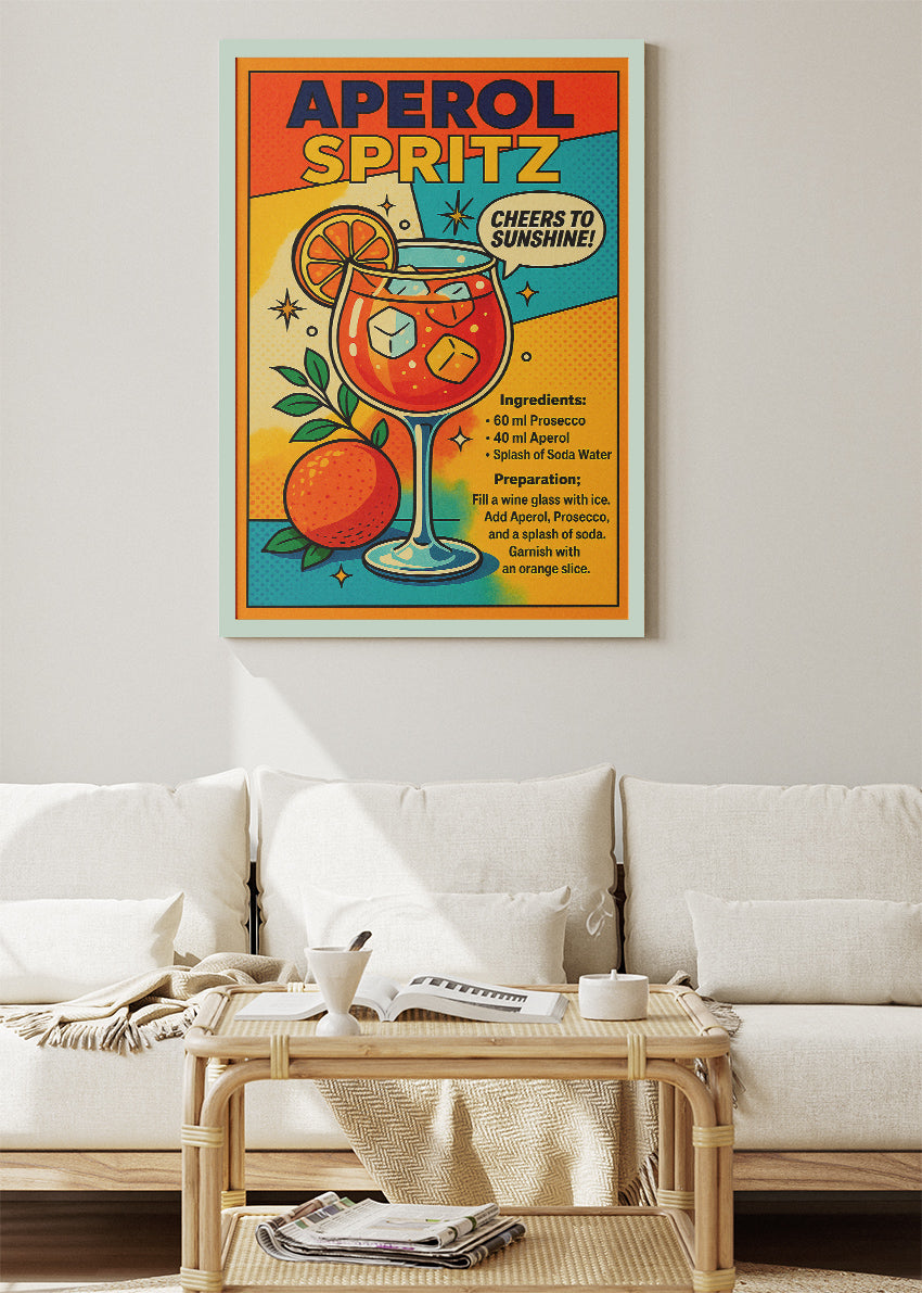 Aperol Spritz Pop Art Poster & Canvas Print | Colorful Cocktail Wall Art