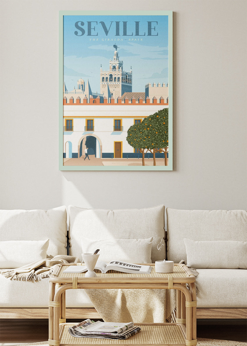 Seville Spain Poster & Canvas Print – Illustrated La Giralda Architecture Art