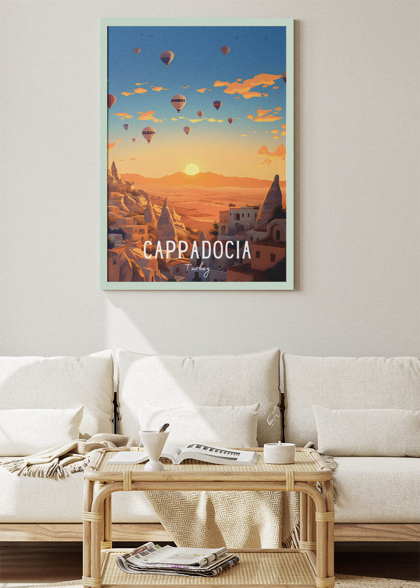 Cappadocia Türkiye Poster & Canvas Print – Vintage Hot Air Balloon Sunrise Art