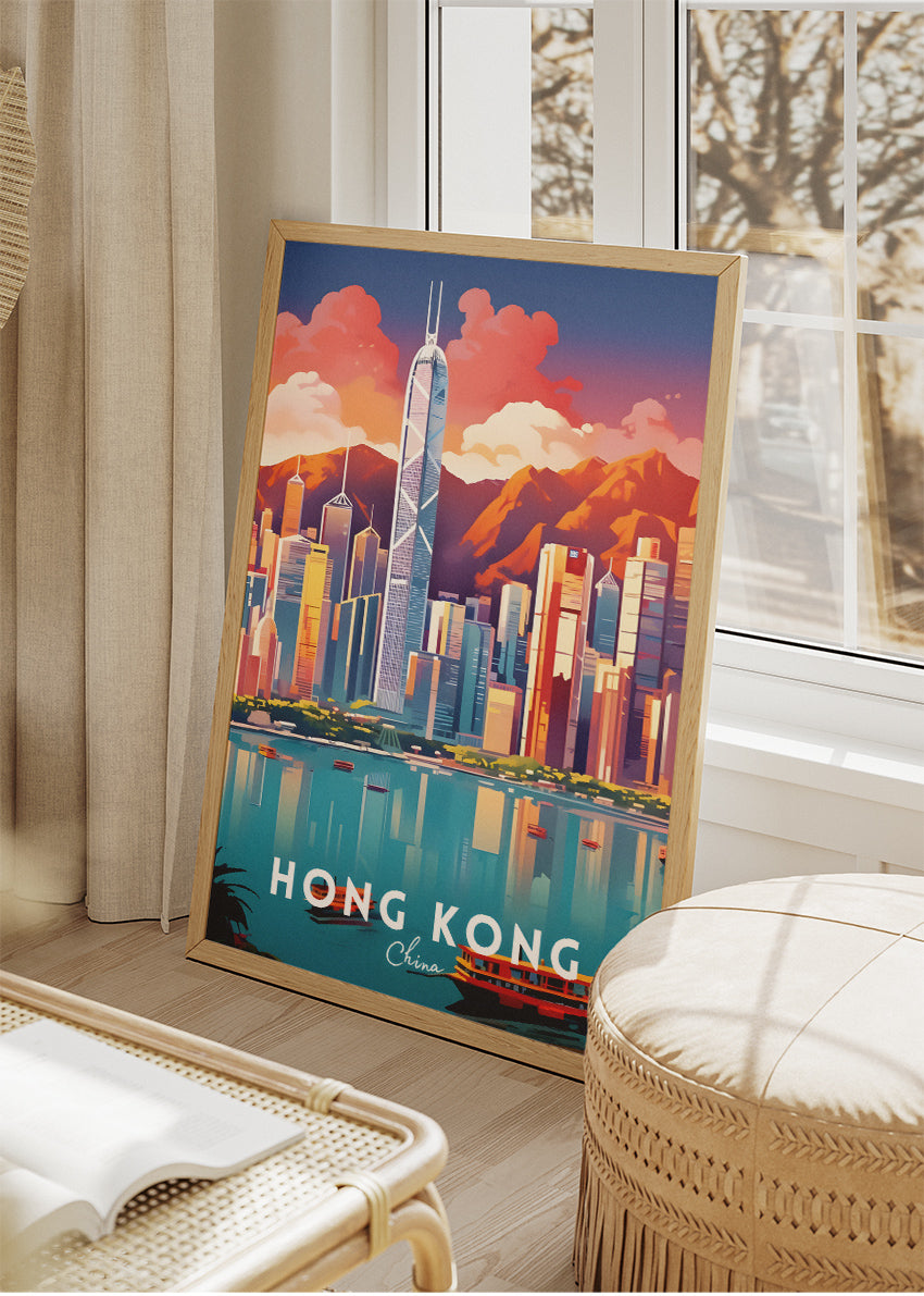 Hong Kong Skyline Poster & Canvas Print – Vibrant Cityscape Illustration Art