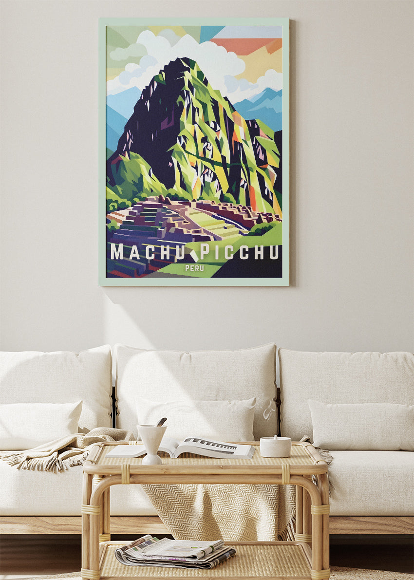 Machu Picchu Peru Poster & Canvas Print – Modern Illustrated Inca Mountain Art