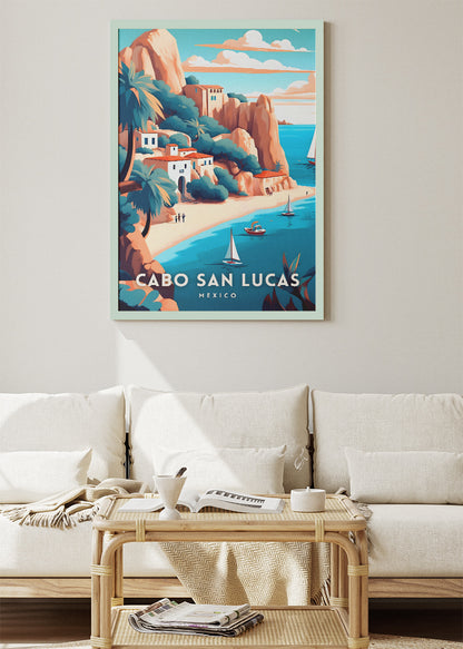 Cabo San Lucas Mexico Poster & Canvas Print – Illustrated Coastal Beach Art