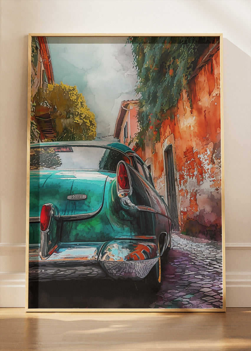Cadillac Coupe DeVille Vintage Street Art Poster & Canvas Print – Classic American Car Urban Wall Art