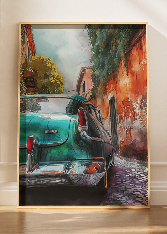 Cadillac Coupe DeVille Vintage Street Art Poster & Canvas Print – Classic American Car Urban Wall Art