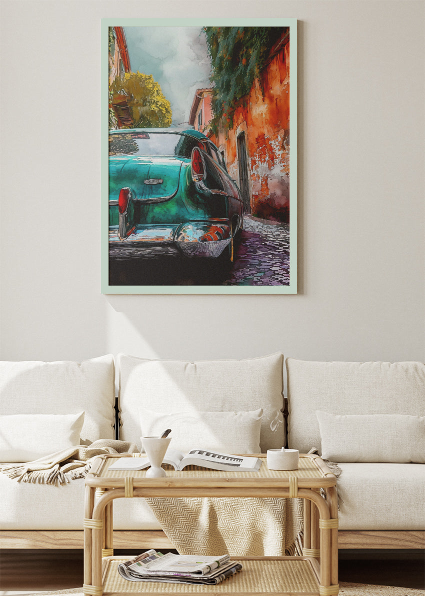 Cadillac Coupe DeVille Vintage Street Art Poster & Canvas Print – Classic American Car Urban Wall Art
