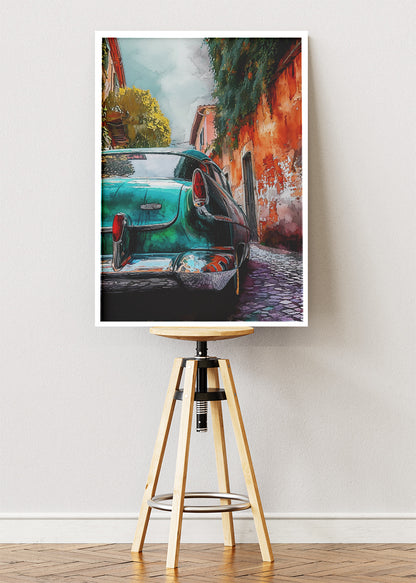 Cadillac Coupe DeVille Vintage Street Art Poster & Canvas Print – Classic American Car Urban Wall Art