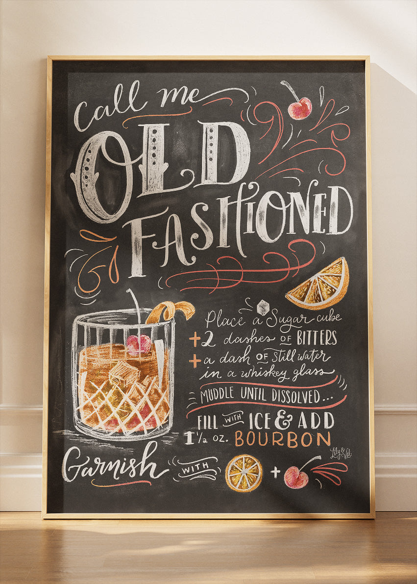 Call Me Old Fashioned Chalkboard Cocktail Poster & Canvas Print | Whiskey Bar Wall Art