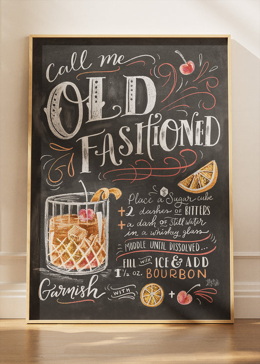 Call Me Old Fashioned Chalkboard Cocktail Poster & Canvas Print | Whiskey Bar Wall Art