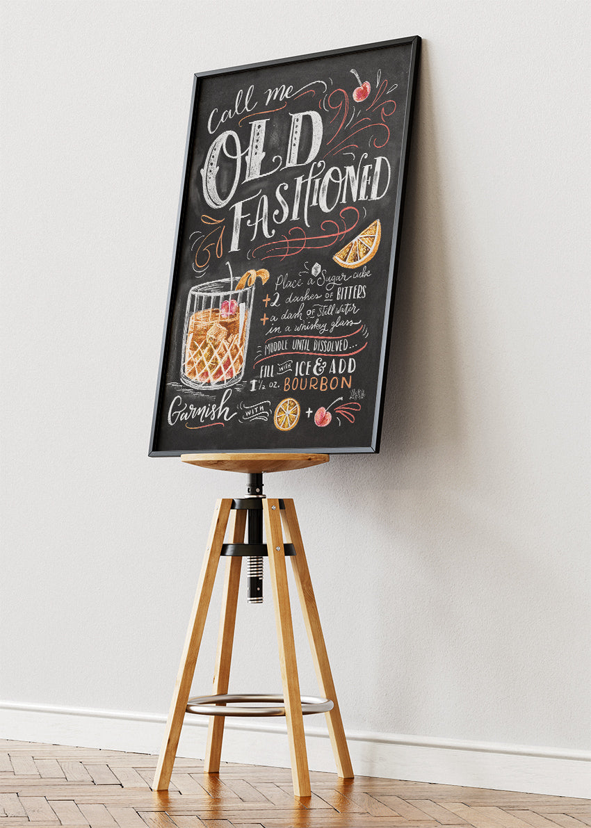 Call Me Old Fashioned Chalkboard Cocktail Poster & Canvas Print | Whiskey Bar Wall Art