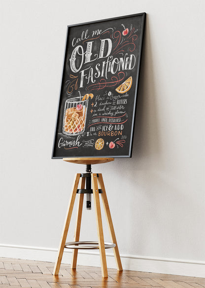 Call Me Old Fashioned Chalkboard Cocktail Poster & Canvas Print | Whiskey Bar Wall Art