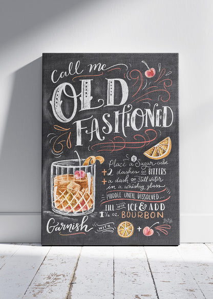 Call Me Old Fashioned Chalkboard Cocktail Poster & Canvas Print | Whiskey Bar Wall Art