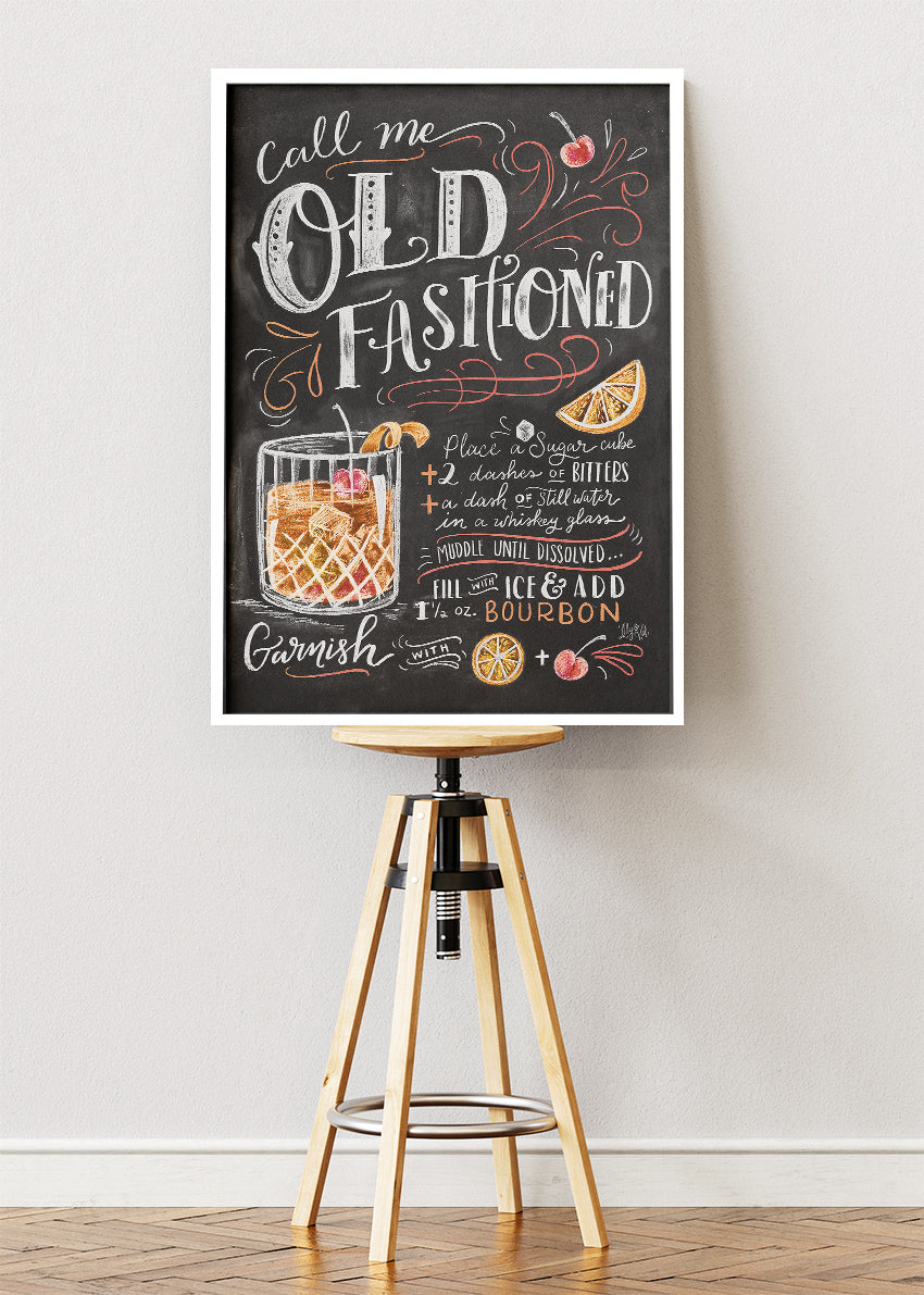 Call Me Old Fashioned Chalkboard Cocktail Poster & Canvas Print | Whiskey Bar Wall Art