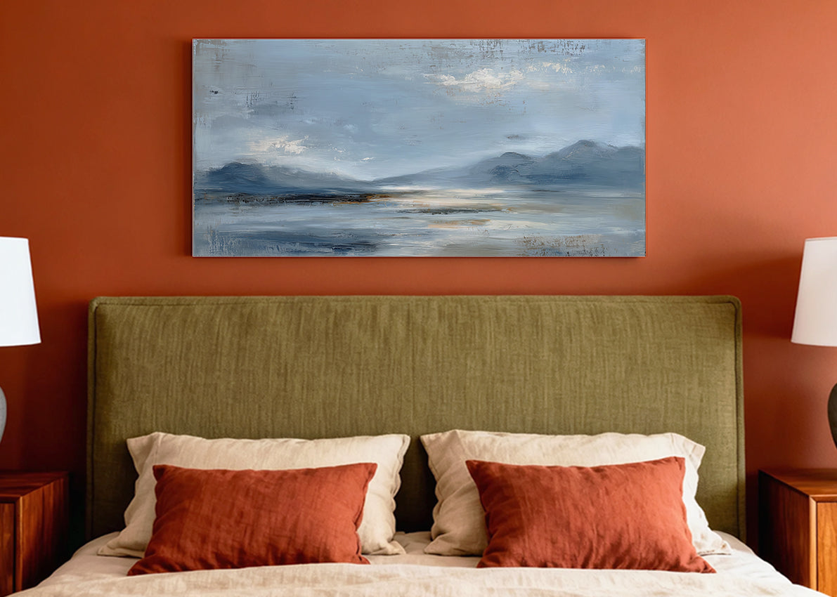 Calm Blue Horizon Mountain Landscape Canvas Wall Art – Single & 3 Panel Canvas – AI PRINT LAB
