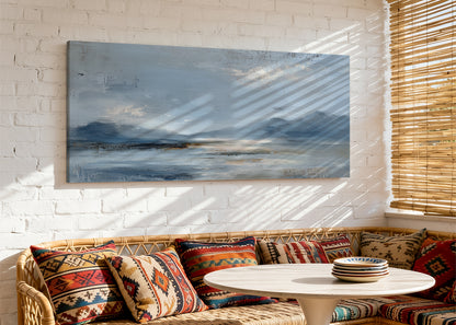 Calm Blue Horizon Mountain Landscape Canvas Wall Art – Single & 3 Panel Canvas – AI PRINT LAB