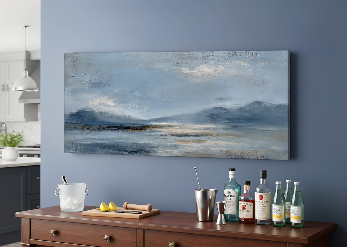 Calm Blue Horizon Mountain Landscape Canvas Wall Art – Single & 3 Panel Canvas – AI PRINT LAB