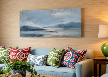 Calm Blue Horizon Mountain Landscape Canvas Wall Art – Single & 3 Panel Canvas – AI PRINT LAB