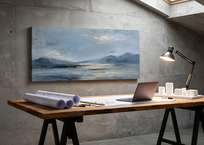 Calm Blue Horizon Mountain Landscape Canvas Wall Art – Single & 3 Panel Canvas – AI PRINT LAB