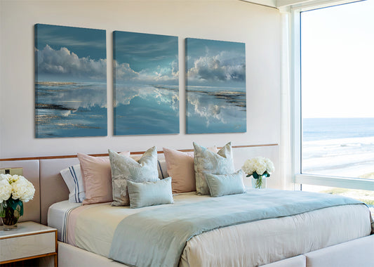 Calm Horizon Reflection Canvas Wall Art – Single & 3 Panel Split – AI PRINT LAB