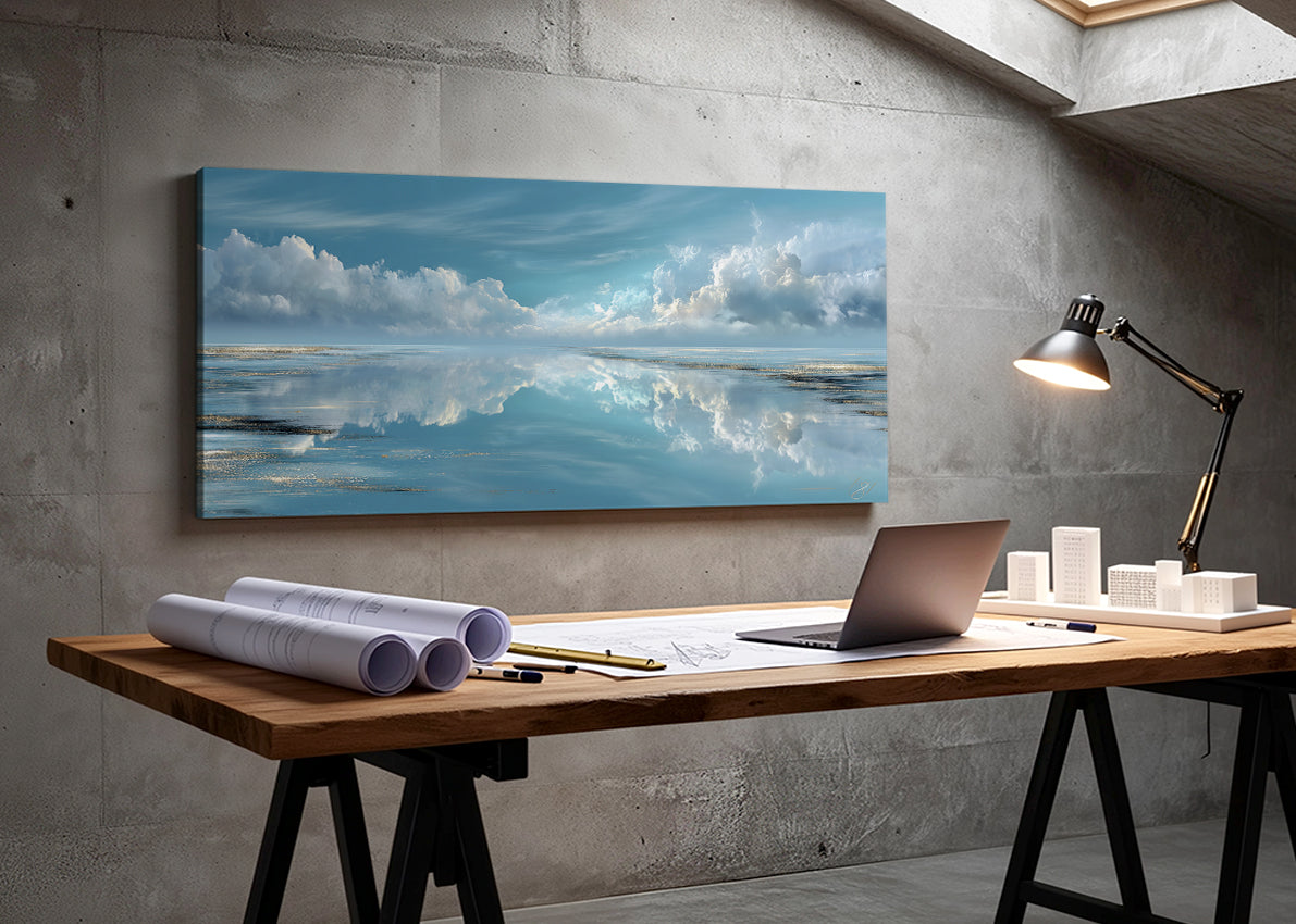 Calm Horizon Reflection Canvas Wall Art – Single & 3 Panel Split – AI PRINT LAB