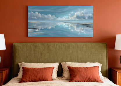 Calm Horizon Reflection Canvas Wall Art – Single & 3 Panel Split – AI PRINT LAB