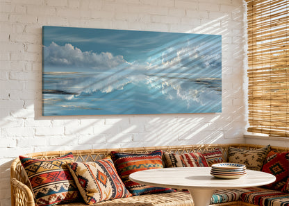 Calm Horizon Reflection Canvas Wall Art – Single & 3 Panel Split – AI PRINT LAB