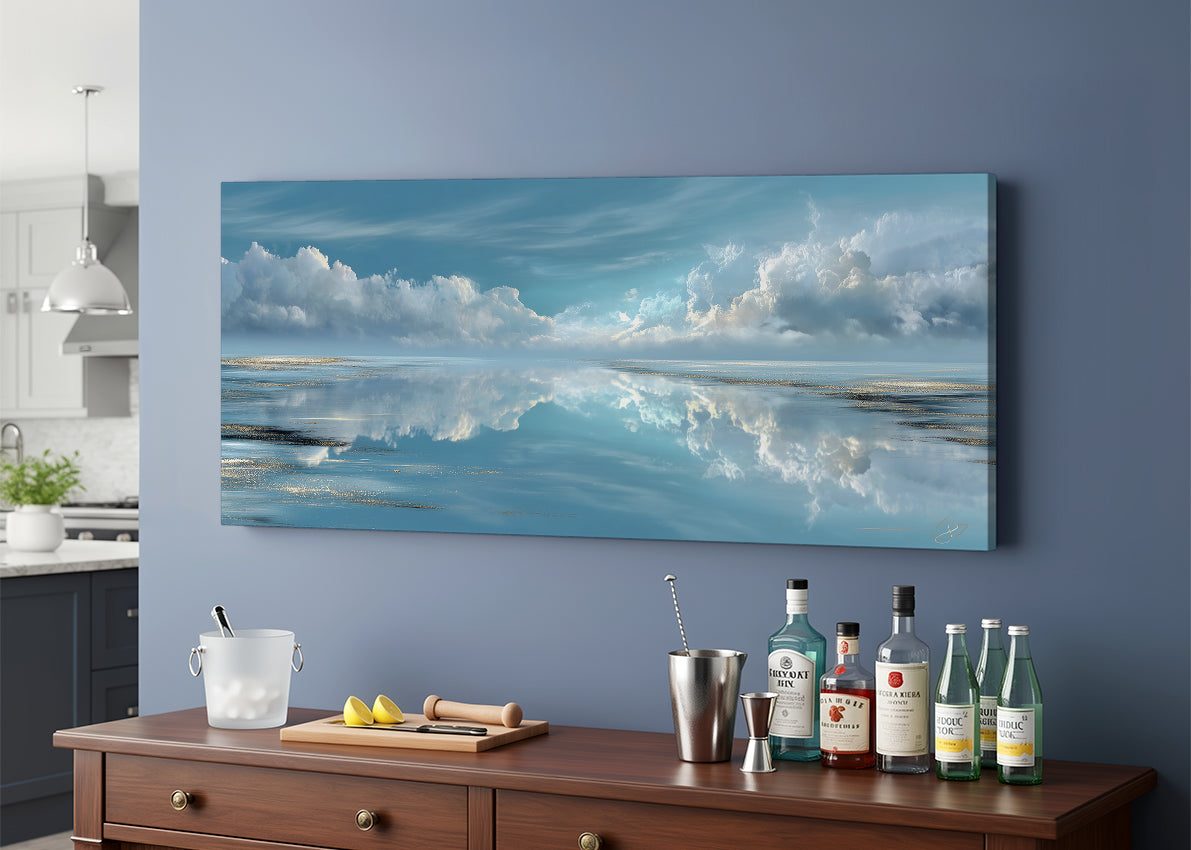 Calm Horizon Reflection Canvas Wall Art – Single & 3 Panel Split – AI PRINT LAB
