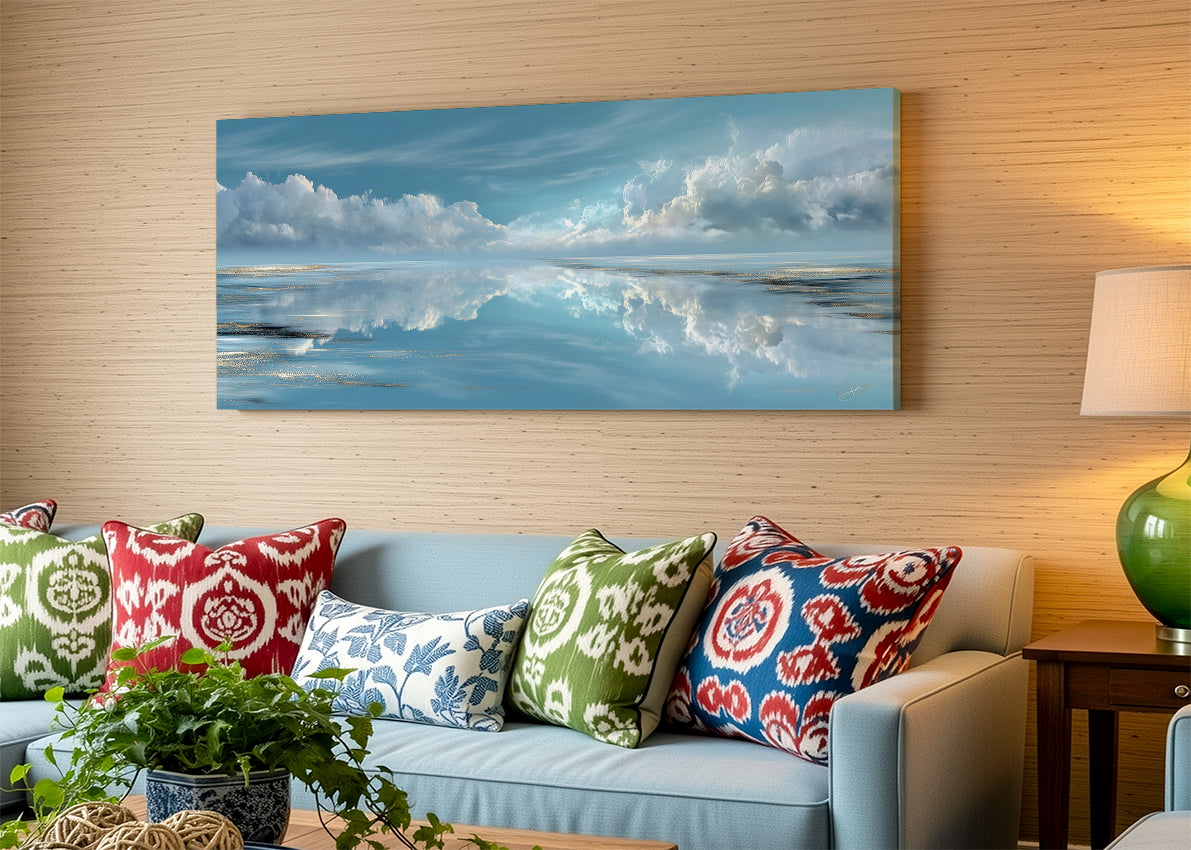 Calm Horizon Reflection Canvas Wall Art – Single & 3 Panel Split – AI PRINT LAB