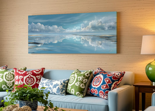 Calm Horizon Reflection Canvas Wall Art – Single & 3 Panel Split – AI PRINT LAB