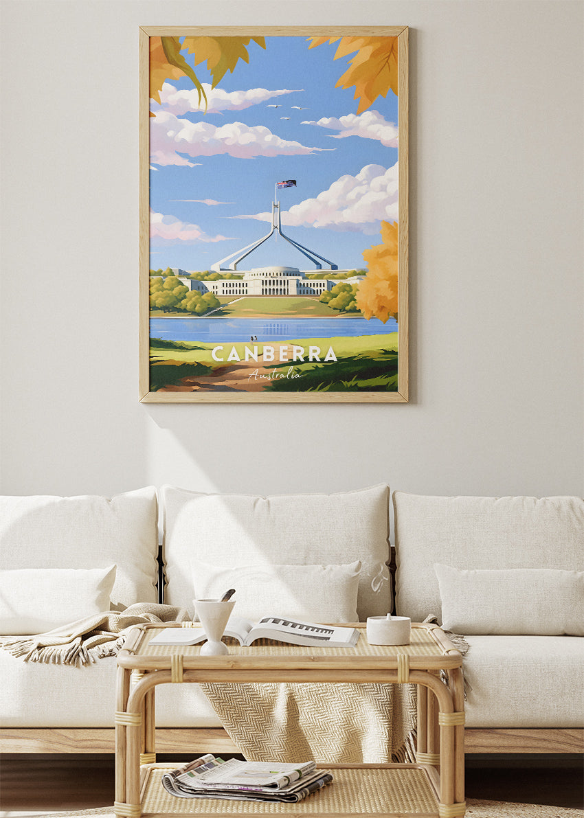 Canberra Australia Travel Poster & Canvas Wall Art – Parliament House Print – AIPRINTLAB
