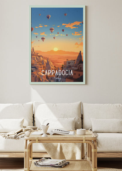 Cappadocia Türkiye Poster & Canvas Print – Vintage Hot Air Balloon Sunrise Art