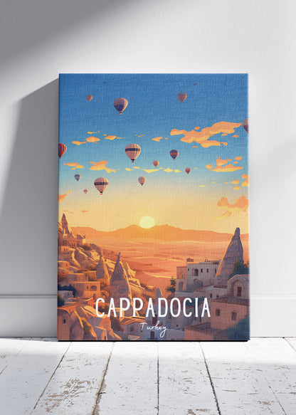 Cappadocia Türkiye Poster & Canvas Print – Vintage Hot Air Balloon Sunrise Art