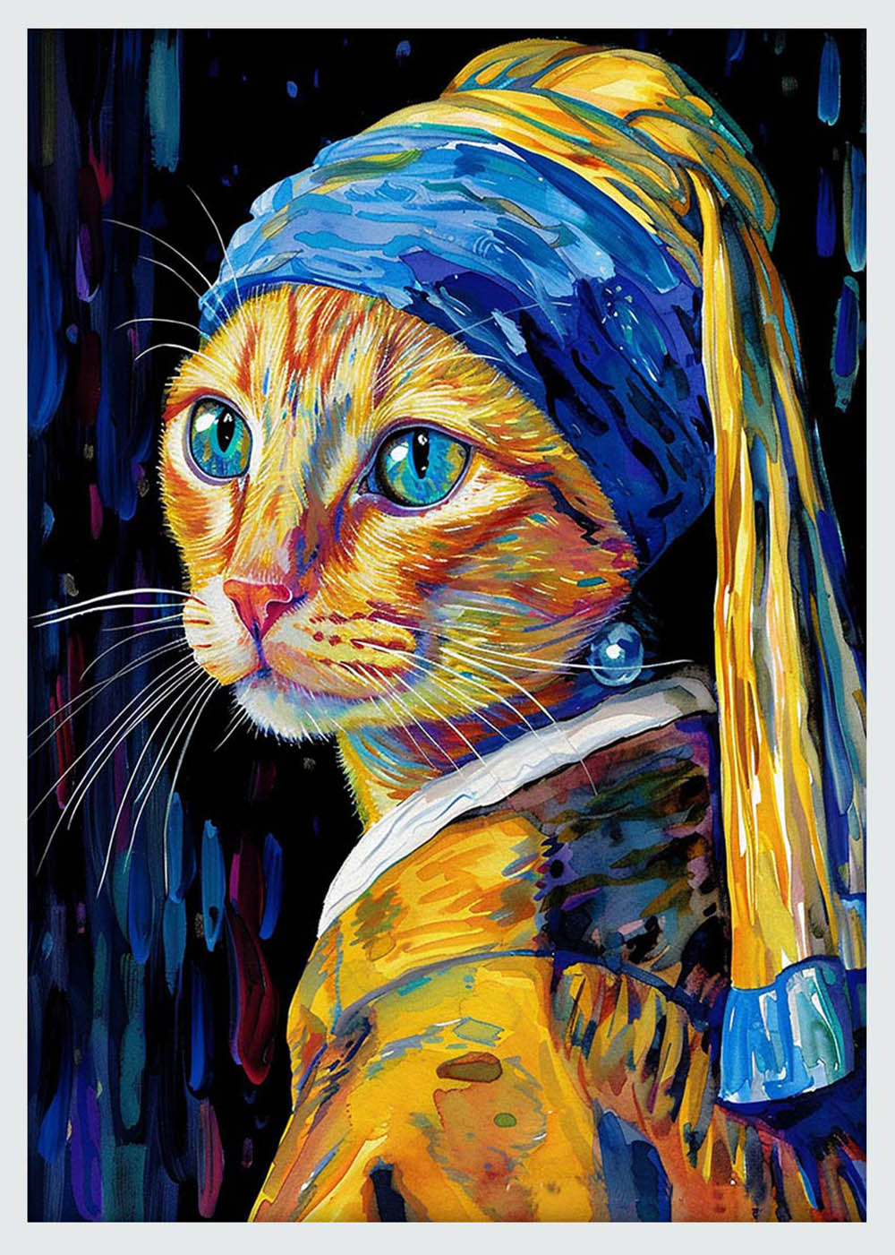 Cat with the Pearl Earring – Whimsical Animal Portrait Canvas & Poster Wall Art – T1016 – AiPrintLab