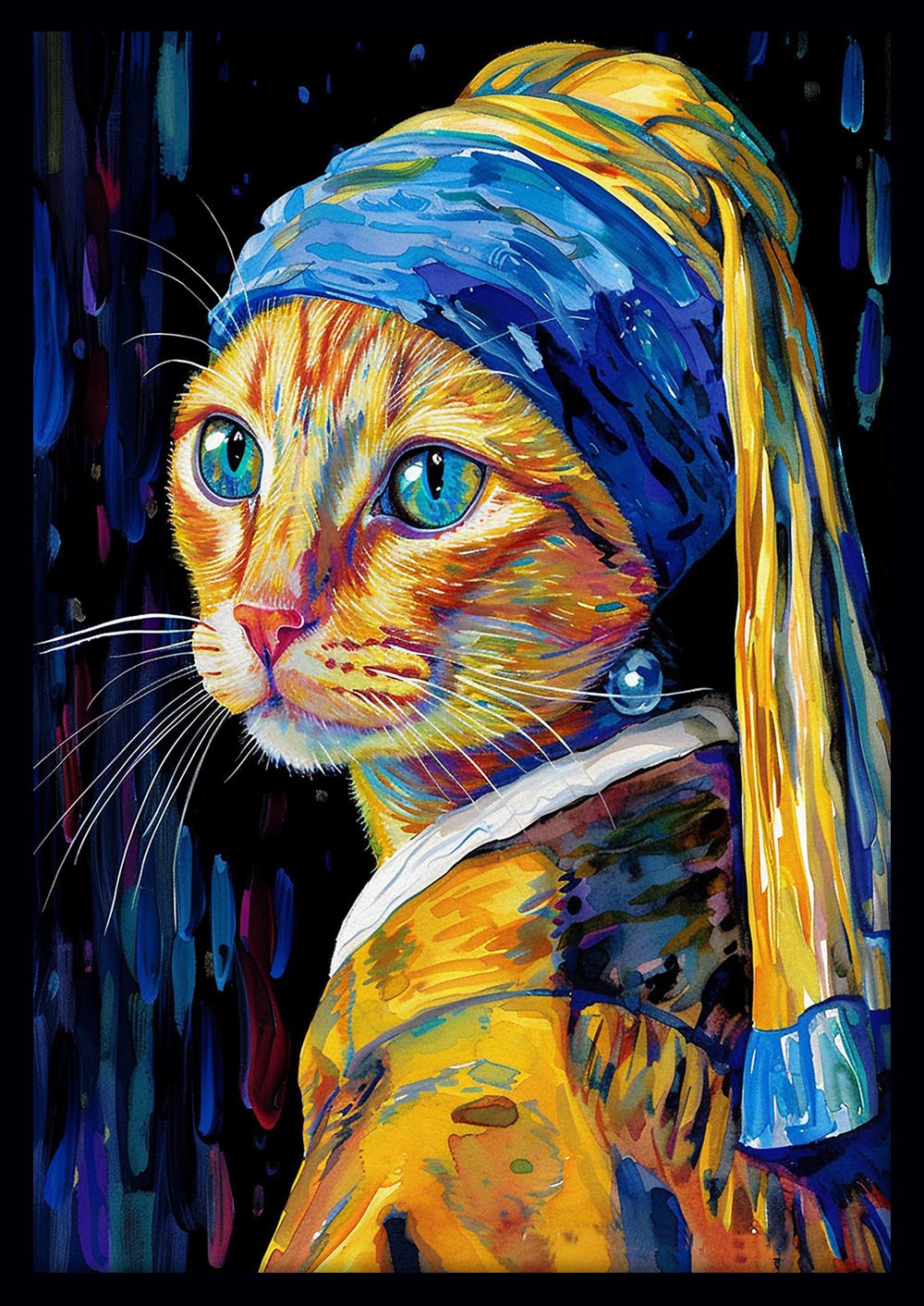Cat with the Pearl Earring – Whimsical Animal Portrait Canvas & Poster Wall Art – T1016 – AiPrintLab