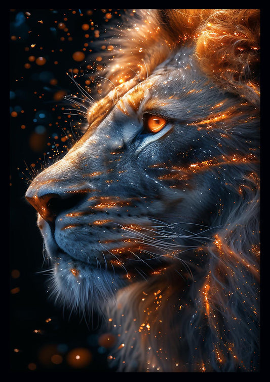 Celestial Fire Lion – Epic Glowing Fantasy Animal Canvas Art – T844 – AiPrintLab