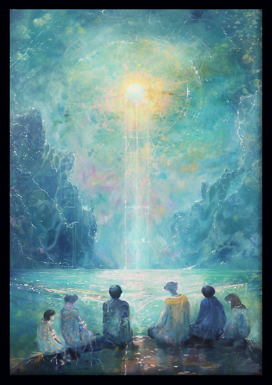 Celestial Gathering – Dreamlike Lake & Light Beam Canvas Wall Art – T872 – AiPrintLab