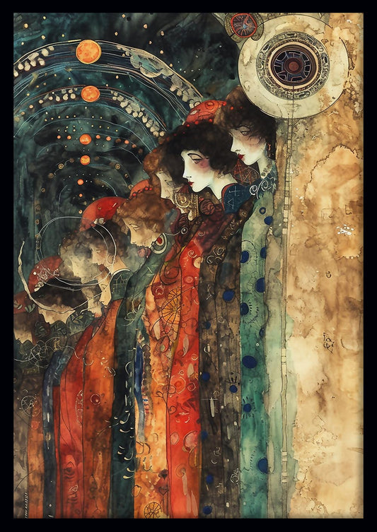 Celestial Sisters – Art Nouveau Cosmic Canvas & Poster Art – T798 – AiPrintLab