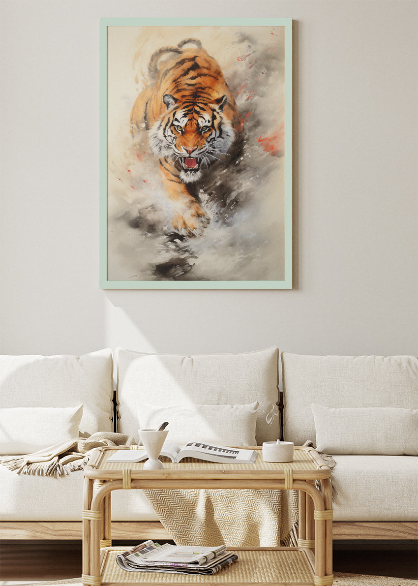 Charging Tiger Canvas Print & Poster – Powerful Wildlife Wall Art