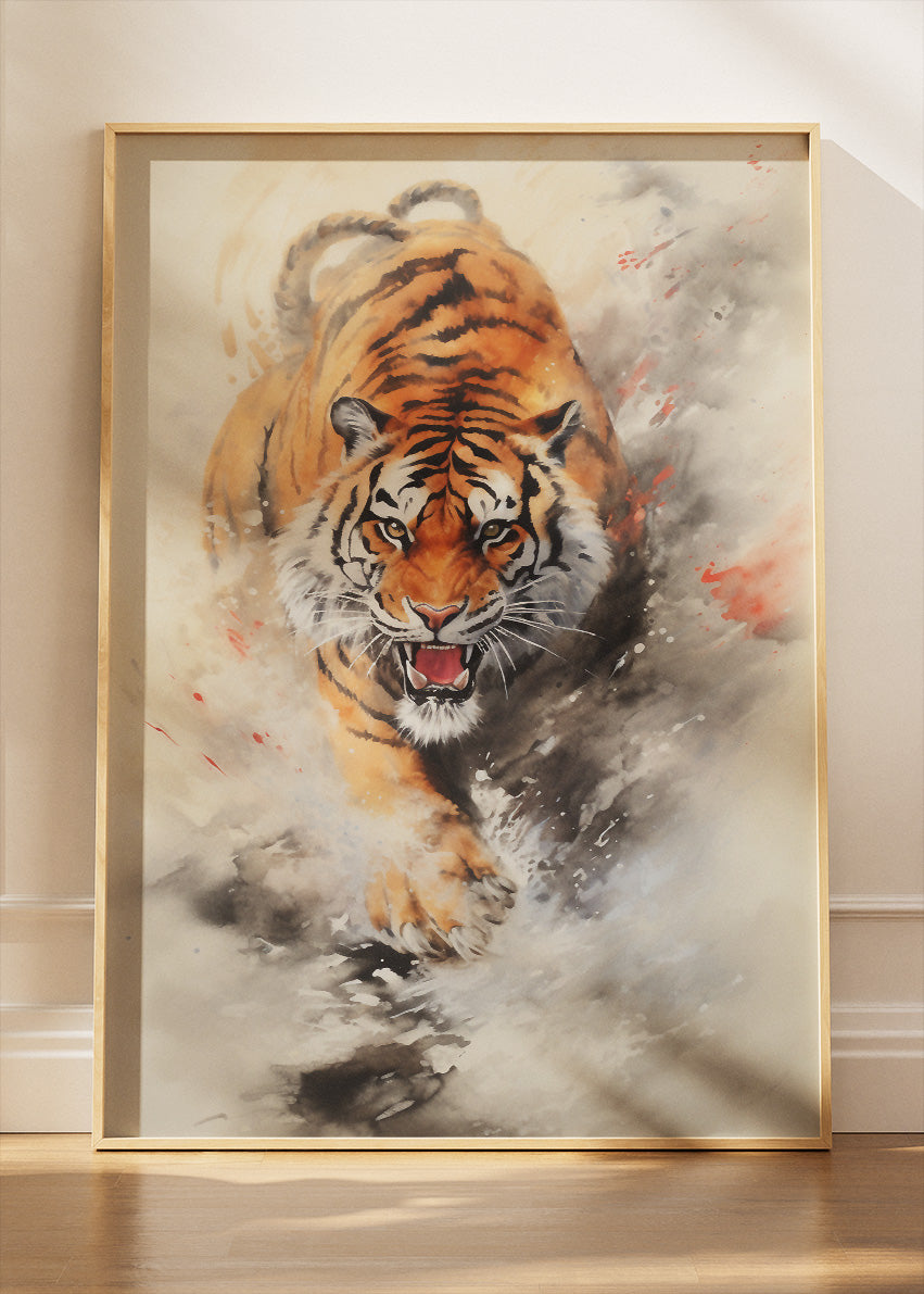 Charging Tiger Canvas Print & Poster – Powerful Wildlife Wall Art